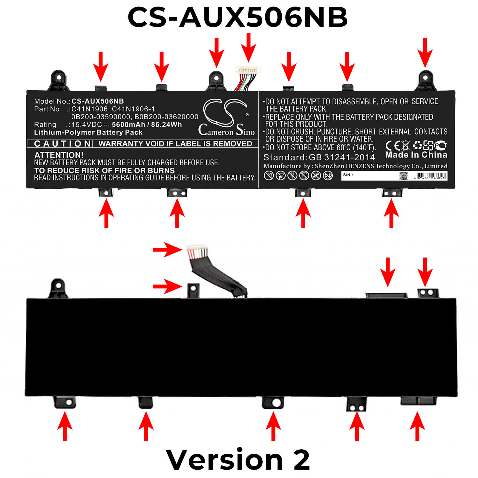 15.4V, 5600mAh, Li-Polymer Battery fits Asus, Fa506iv, Fa566iv, 86.24Wh