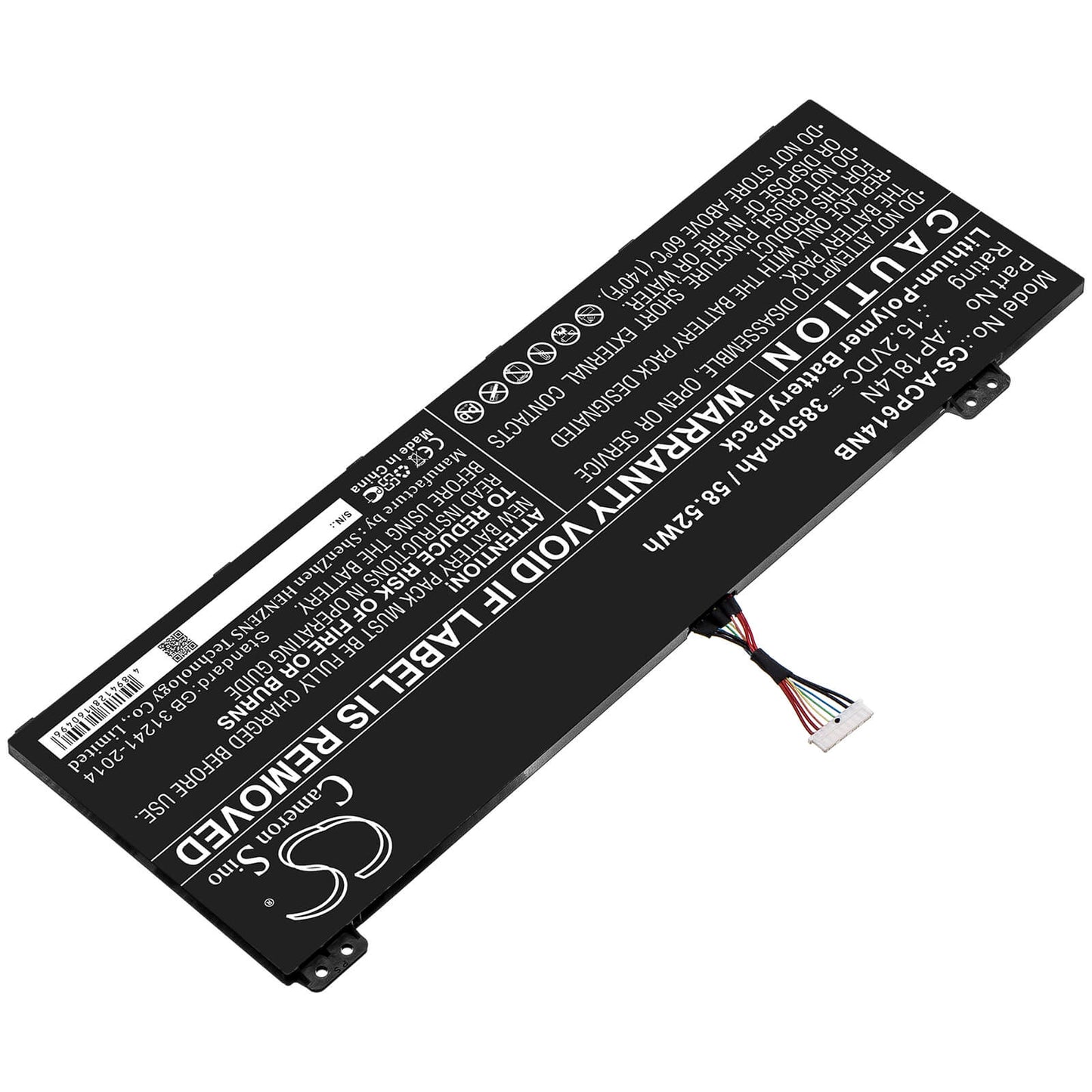 15.20V, 3850mAh, Li-Polymer Battery fits Acer, Nx.vl2cn.001, Nx.vl2cn.002, 58.52Wh