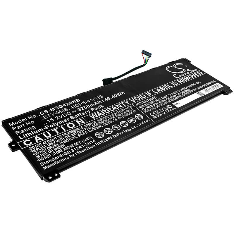 15.2V, 3250mAh, Li-Polymer Battery fits Msi, Modern 14 A10rb, Modern 14 A10rb-459us, 49.4Wh