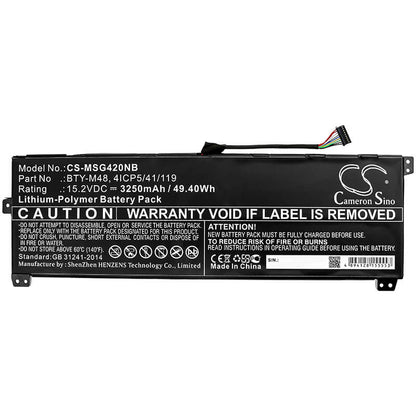 15.2V, 3250mAh, Li-Polymer Battery fits Msi, Modern 14 A10rb, Modern 14 A10rb-459us, 49.4Wh