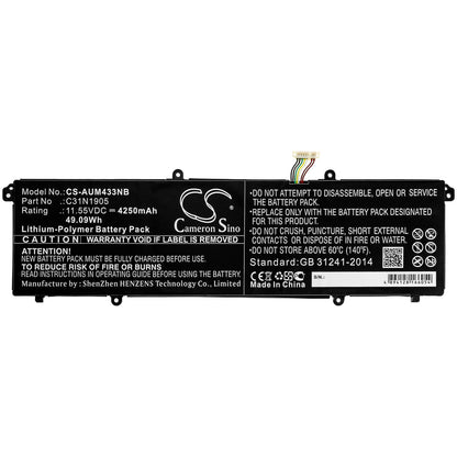 11.55V, 4250mAh, Li-Polymer Battery fits Asus, Vivobook 14 S433fl-eb072t, Vivobook 14 S433fl-eb093t, 49.0875Wh