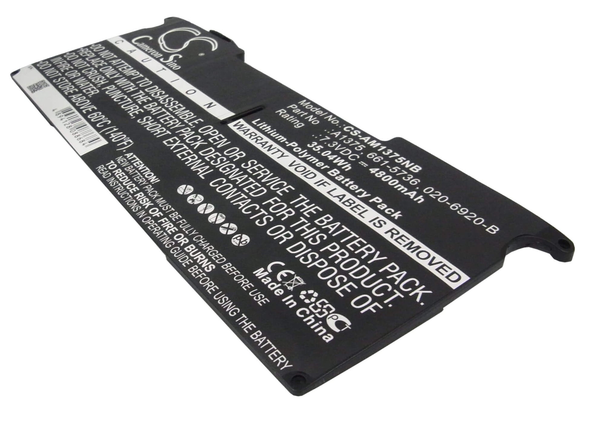 7.3V, 4800mAh, Li-Polymer Battery fits Apple, Macbook Air 11" A1370 2010, Macbook Air 3.1 Late 2010, 35.04Wh