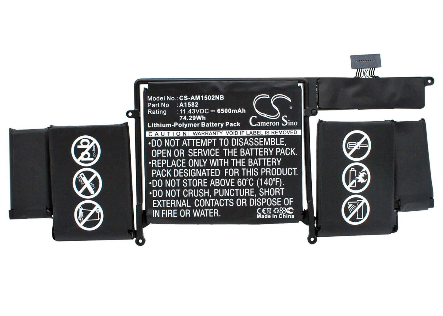 11.43V, 6500mAh, Li-Polymer Battery fits Apple, A1502, Macbook A1502 Battery(2015), 74.295Wh