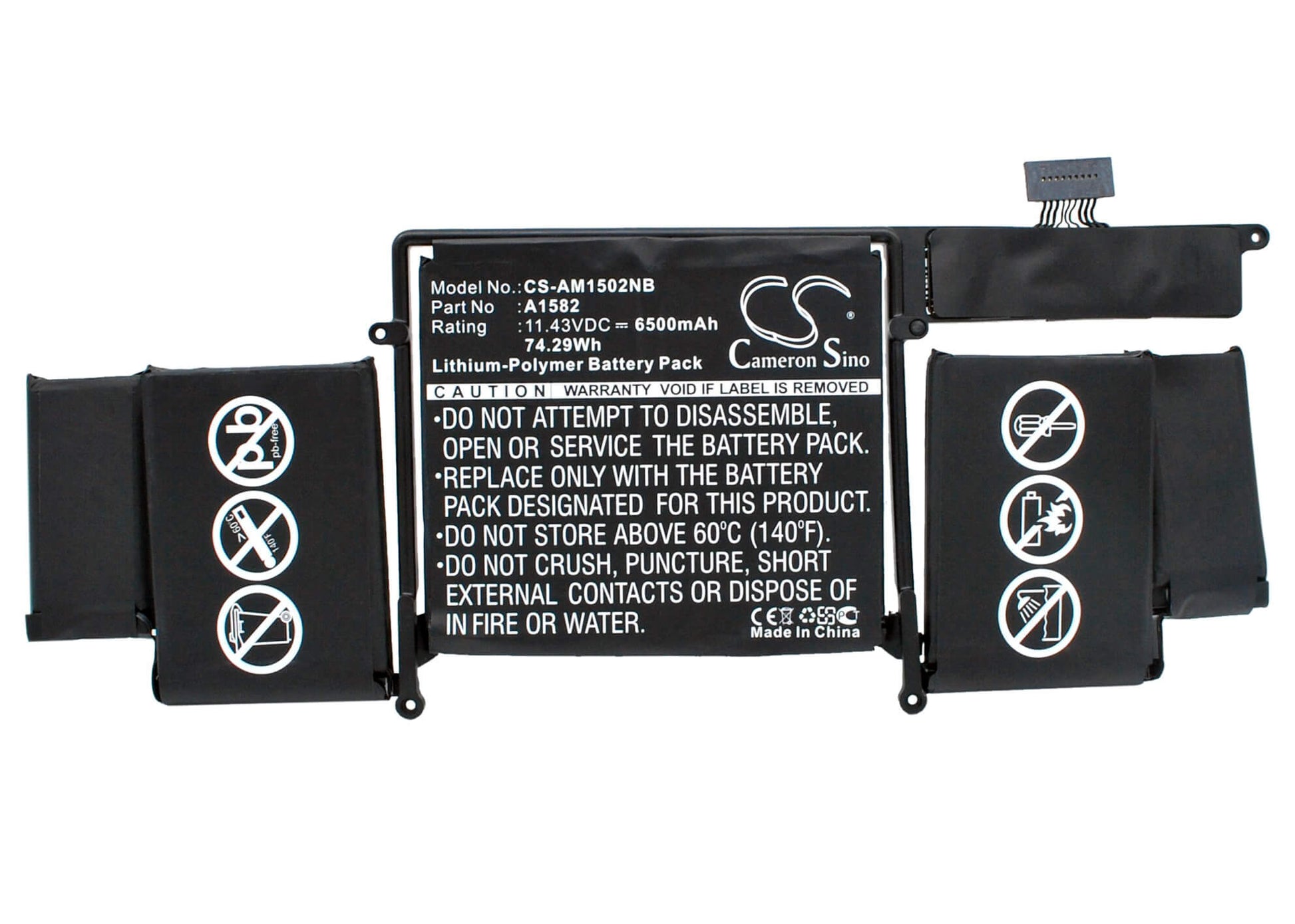 11.43V, 6500mAh, Li-Polymer Battery fits Apple, A1502, Macbook A1502 Battery(2015), 74.295Wh