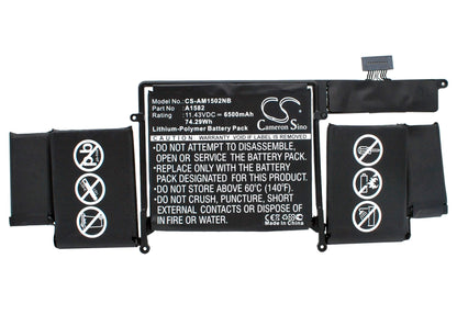 11.43V, 6500mAh, Li-Polymer Battery fits Apple, A1502, Macbook A1502 Battery(2015), 74.295Wh