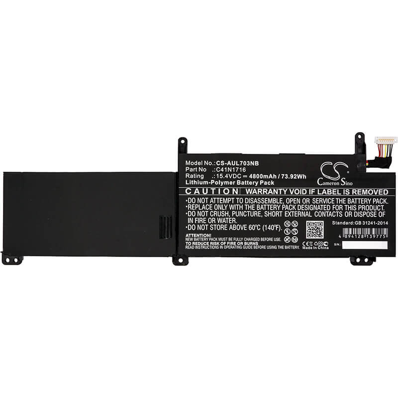 15.4V, 4800mAh, Li-Polymer Battery fits Asus, Gl703gm, Gl703gm-0051a8750h, 73.92Wh