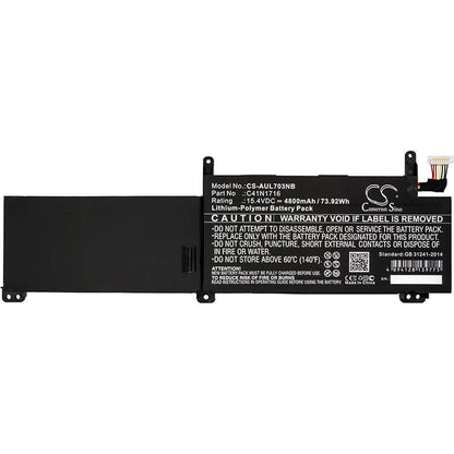 15.4V, 4800mAh, Li-Polymer Battery fits Asus, Gl703gm, Gl703gm-0051a8750h, 73.92Wh