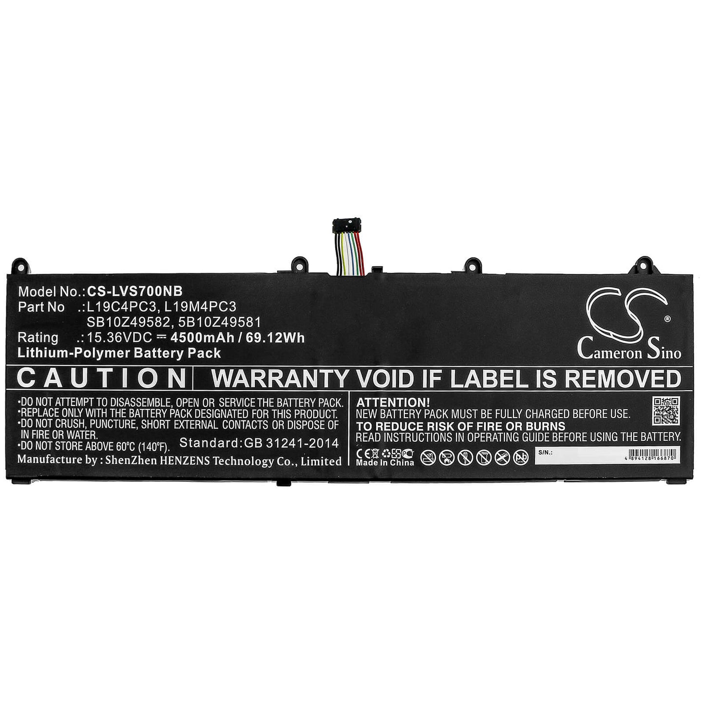 15.36V, 4500mAh, Li-Polymer Battery fits Lenovo, Legion R9000x, Legion S7, 69.12Wh