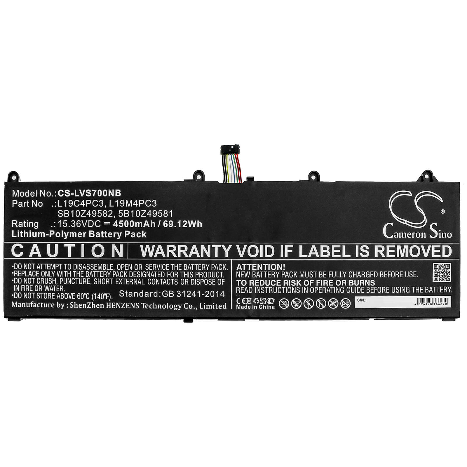 15.36V, 4500mAh, Li-Polymer Battery fits Lenovo, Legion R9000x, Legion S7, 69.12Wh
