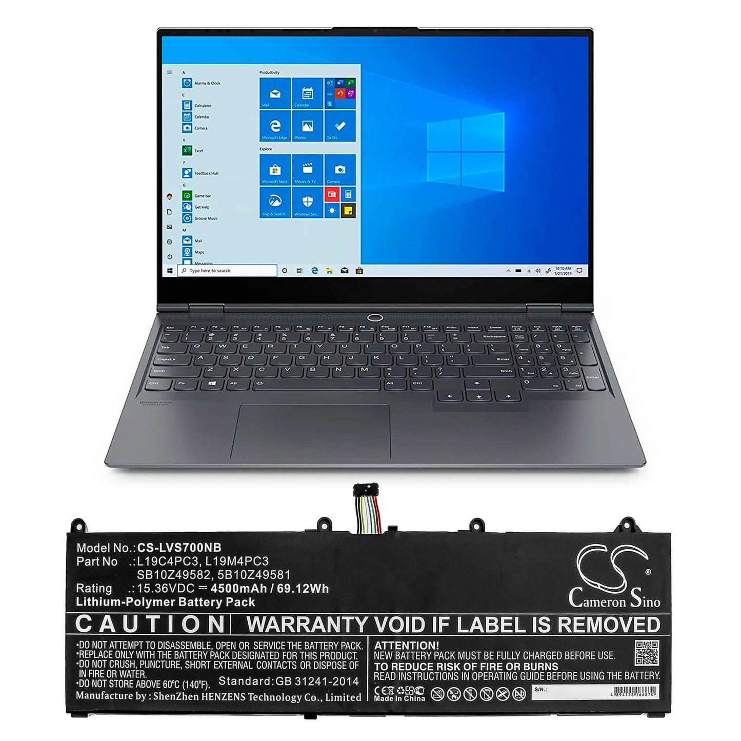 15.36V, 4500mAh, Li-Polymer Battery fits Lenovo, Legion R9000x, Legion S7, 69.12Wh