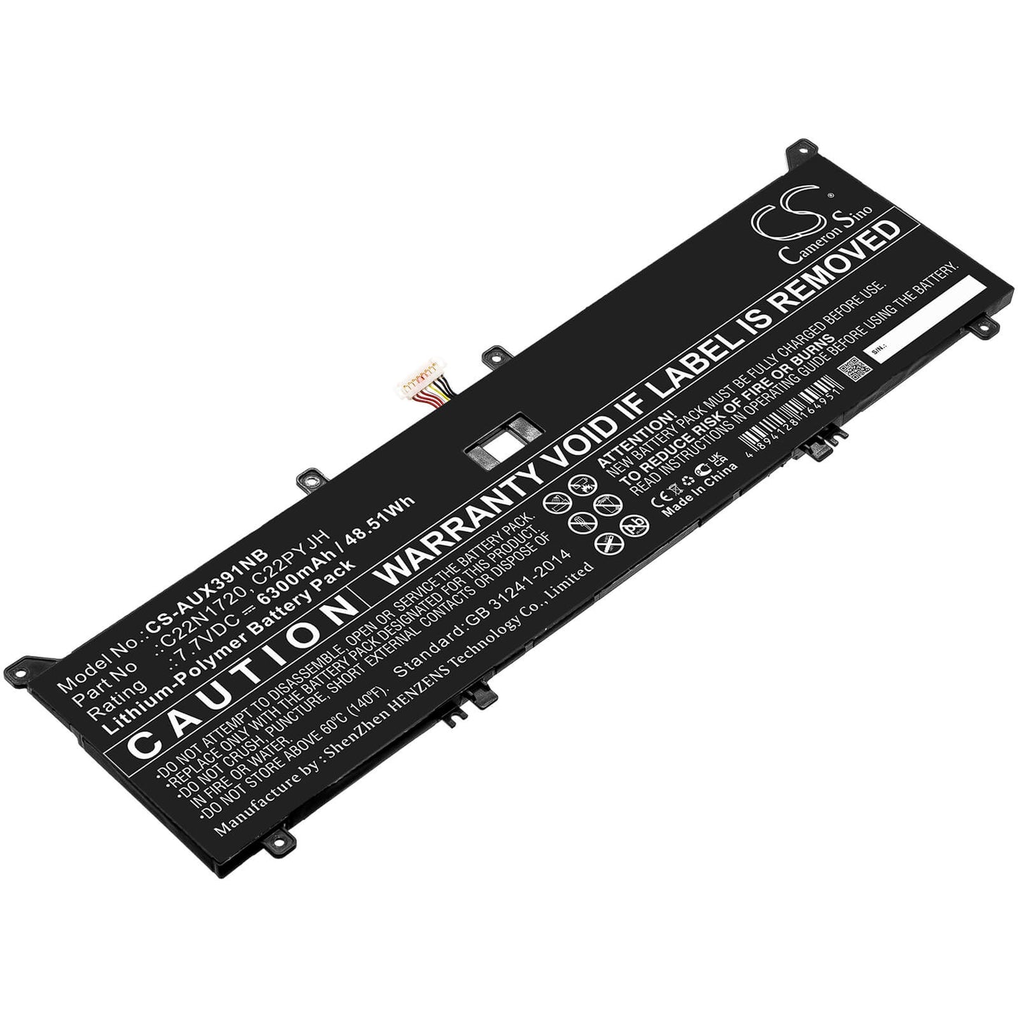 7.7V, 6300mAh, Li-Polymer Battery fits Asus, Ling Yao X, Ux391, 48.51Wh