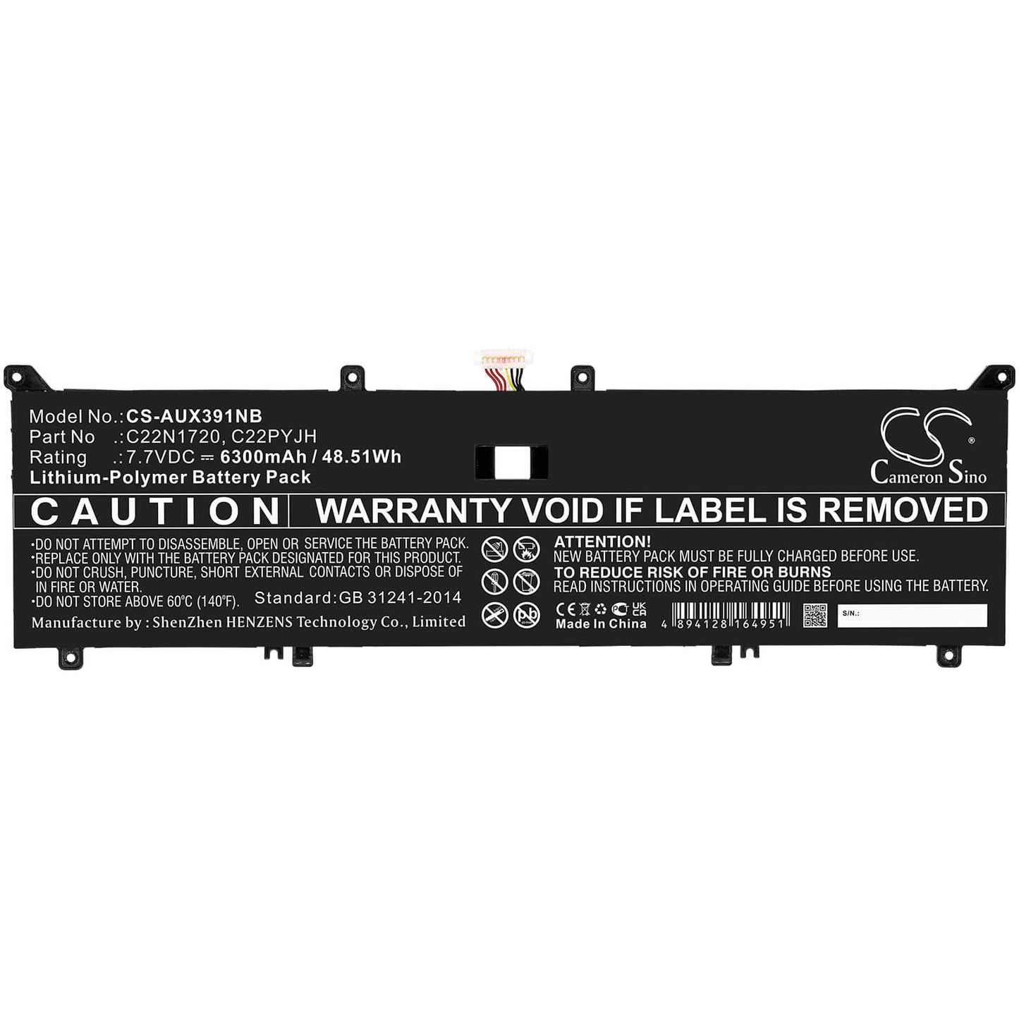 7.7V, 6300mAh, Li-Polymer Battery fits Asus, Ling Yao X, Ux391, 48.51Wh