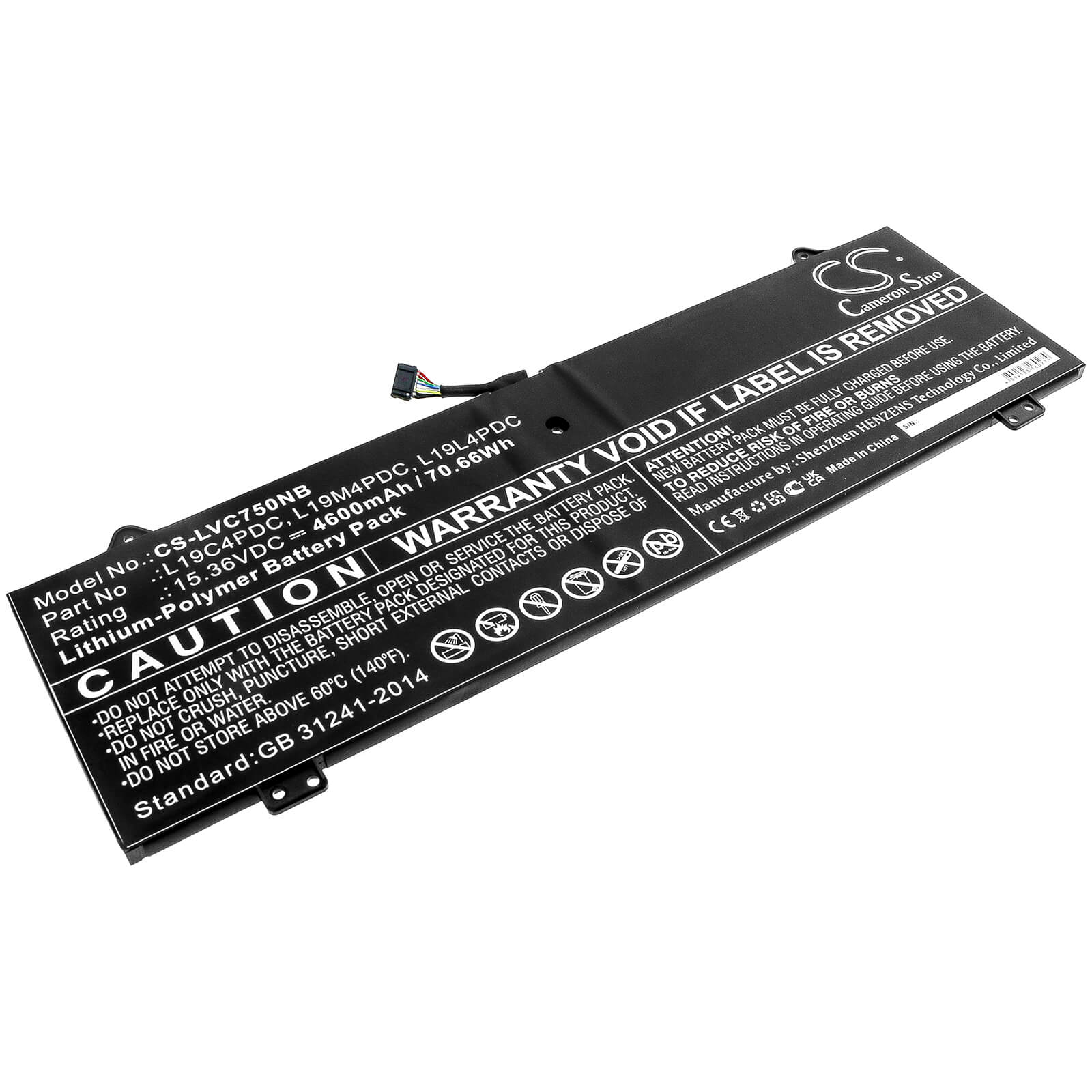 15.36V, 4600mAh, Li-Polymer Battery fits Lenovo, Yoga 14c 2021, Yoga 14c Itl 2021, 70.656Wh