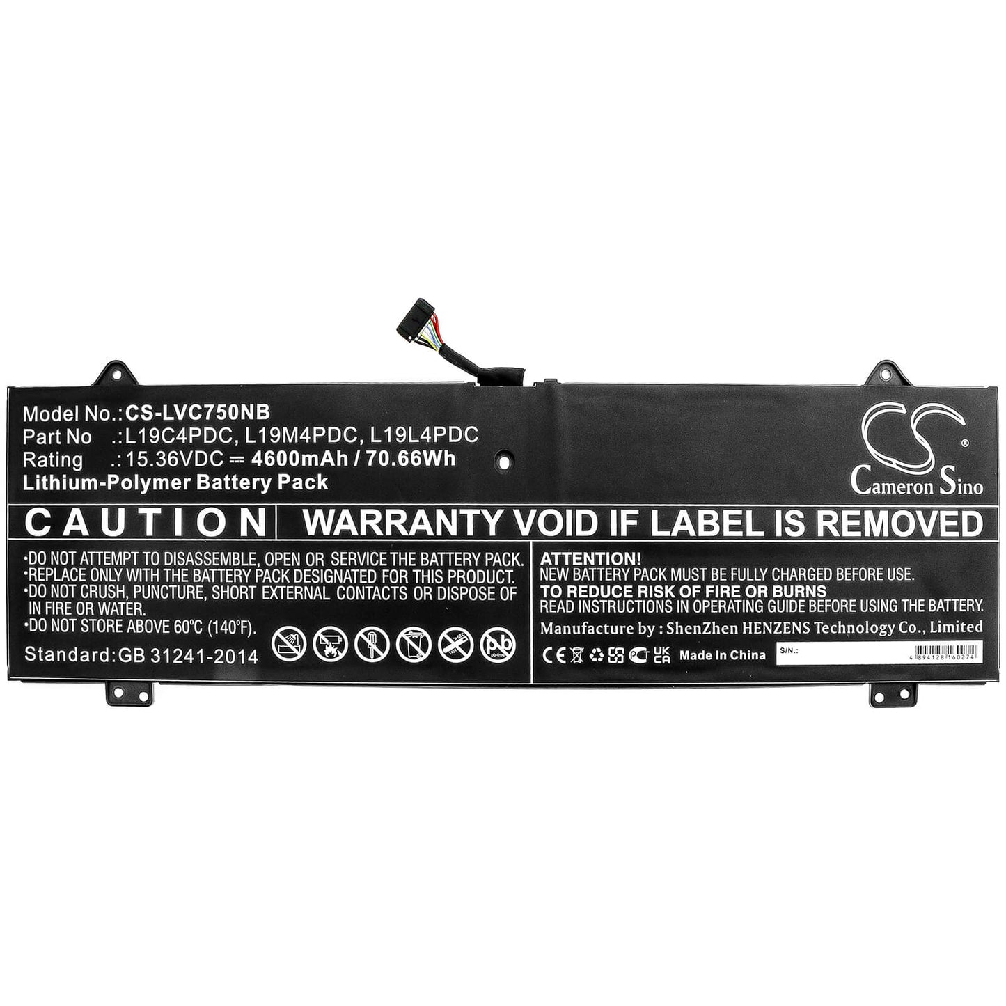 15.36V, 4600mAh, Li-Polymer Battery fits Lenovo, Yoga 14c 2021, Yoga 14c Itl 2021, 70.656Wh