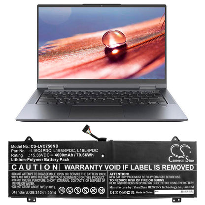 15.36V, 4600mAh, Li-Polymer Battery fits Lenovo, Yoga 14c 2021, Yoga 14c Itl 2021, 70.656Wh