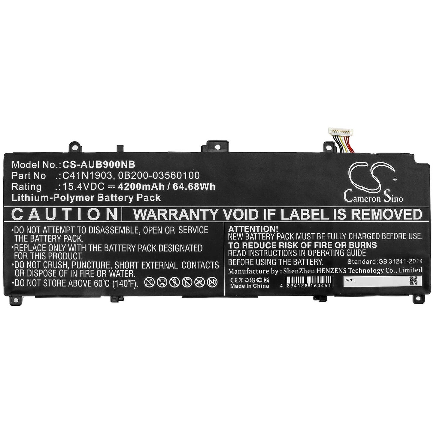 15.4V, 4200mAh, Li-Polymer Battery fits Asus, B9450fa-bm0160r, B9450fa-bm0161r, 64.68Wh
