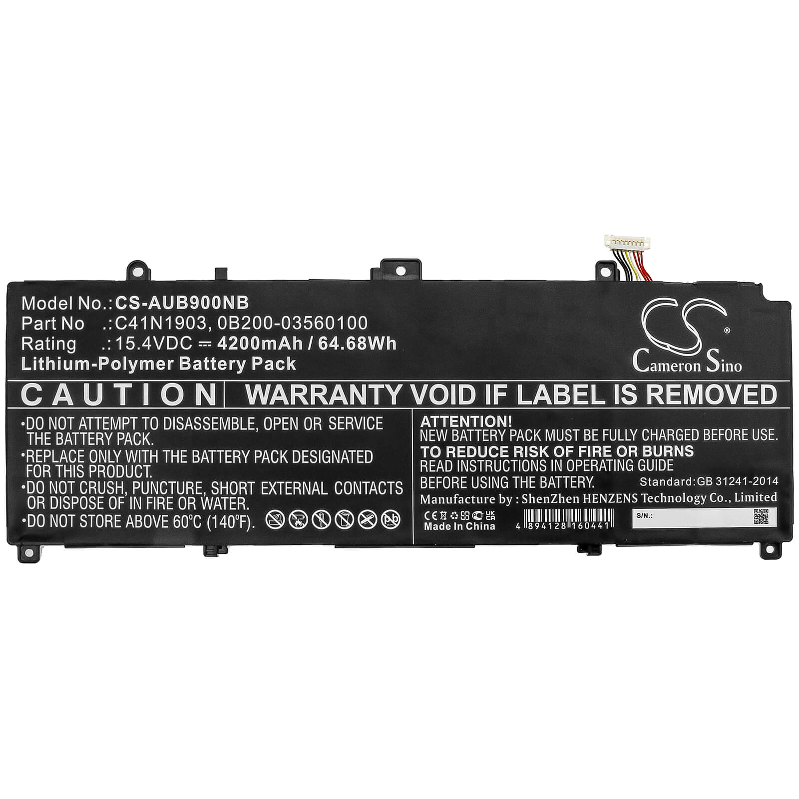 15.4V, 4200mAh, Li-Polymer Battery fits Asus, B9450fa-bm0160r, B9450fa-bm0161r, 64.68Wh