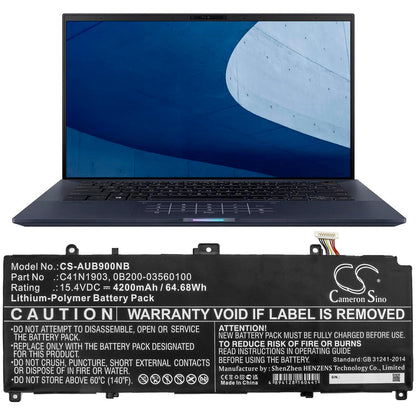 15.4V, 4200mAh, Li-Polymer Battery fits Asus, B9450fa-bm0160r, B9450fa-bm0161r, 64.68Wh
