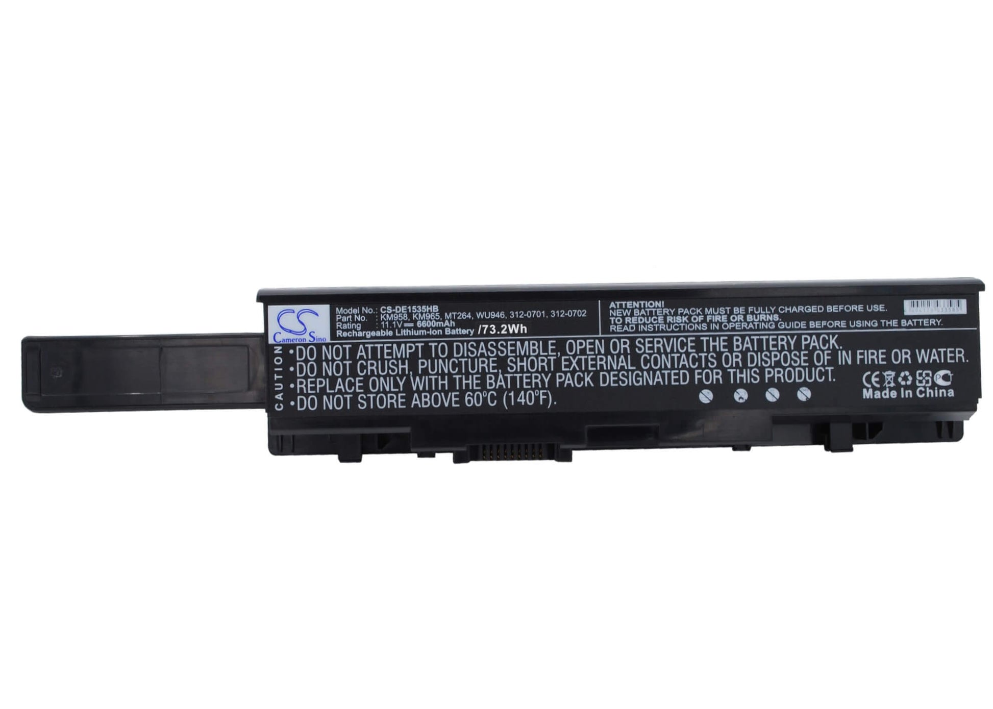 11.1V, 6600mAh, Li-ion Battery fits Dell, Studio 1535, Studio 1536, 73.26Wh