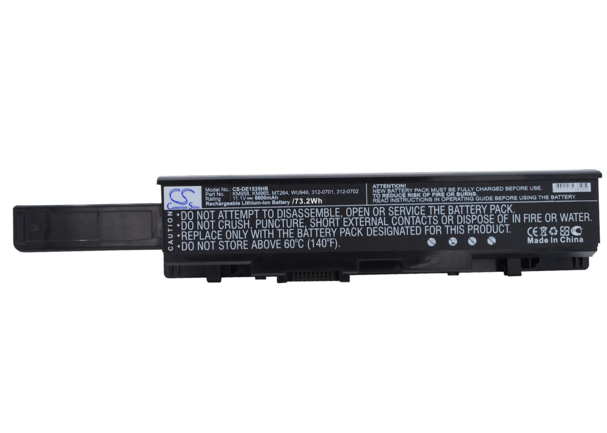 11.1V, 6600mAh, Li-ion Battery fits Dell, Studio 1535, Studio 1536, 73.26Wh