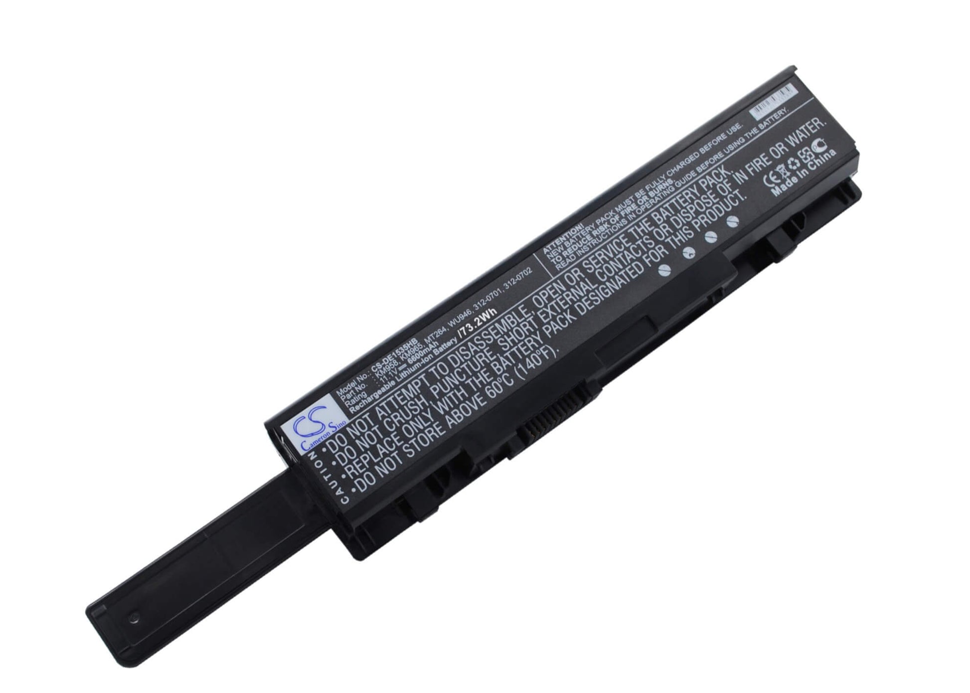 11.1V, 6600mAh, Li-ion Battery fits Dell, Studio 1535, Studio 1536, 73.26Wh