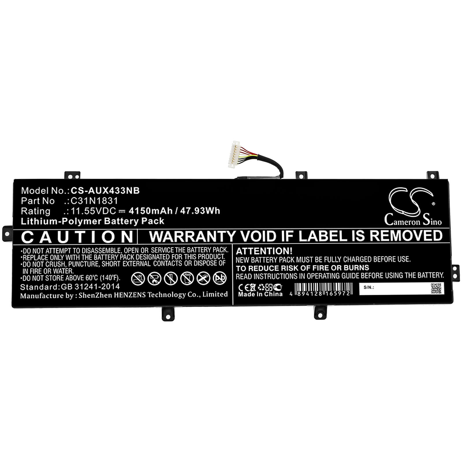 11.55V, 4150mAh, Li-Polymer Battery fits Asus, P3540fa, P3540fa-0091a8265u, 47.9325Wh