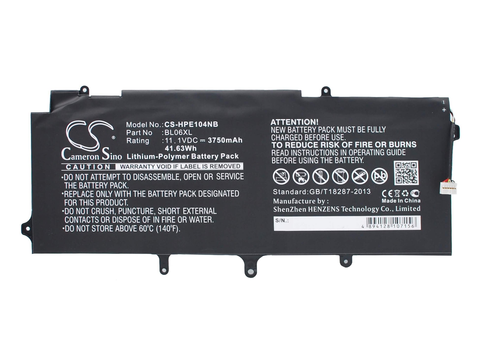 11.1V, 3750mAh, Li-Polymer Battery fits Hp, Elitebook 1040, Elitebook Folio 1040 G1, 41.625Wh