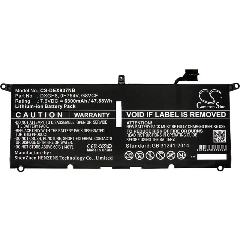 7.6V, 6300mAh, Li-ion Battery fits Dell, Xps 13 2018, Xps 13 9370, 47.88Wh