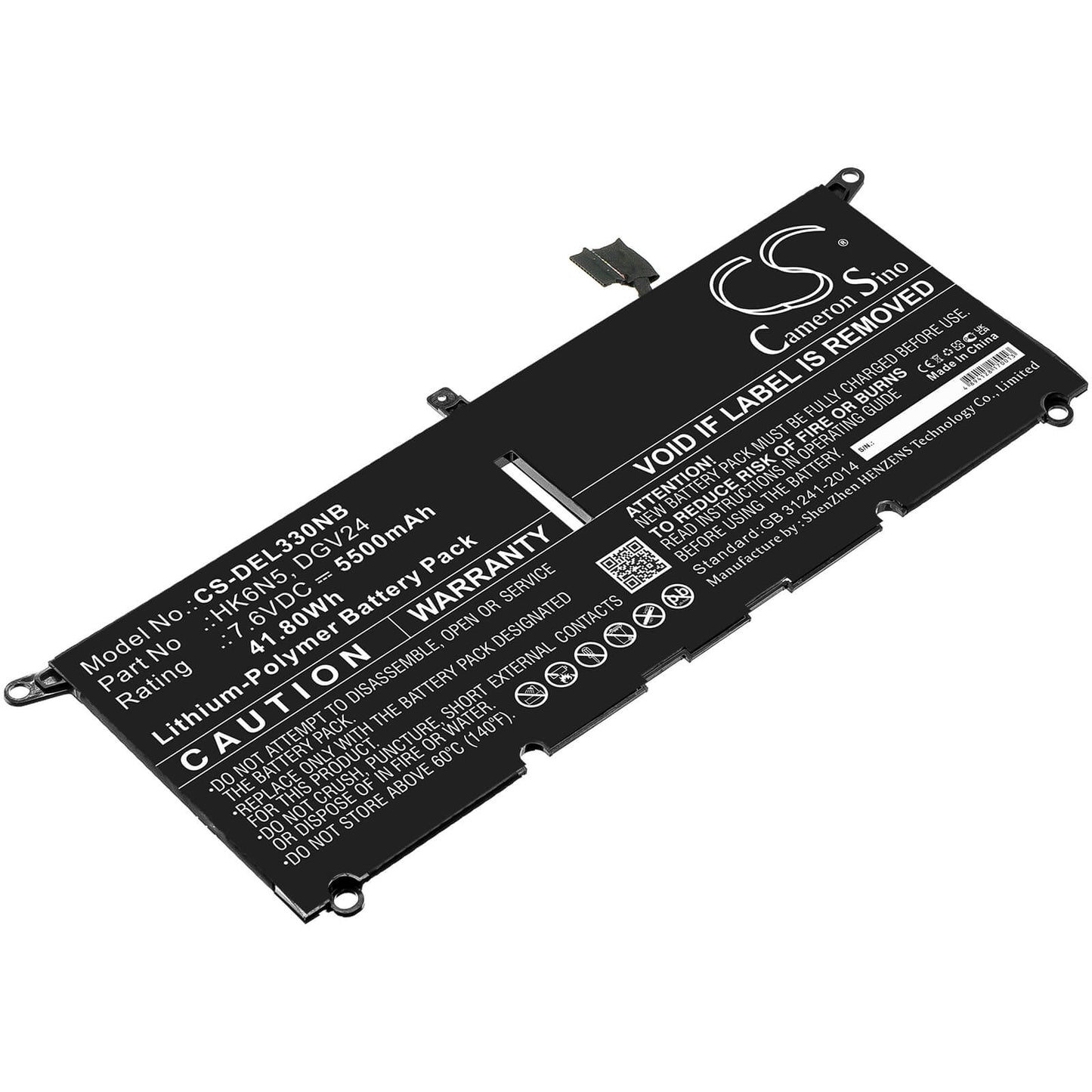 7.6V, 5500mAh, Li-Polymer Battery fits Dell, Inspiron 13 5000 5390, Inspiron 13 5390, 41.8Wh