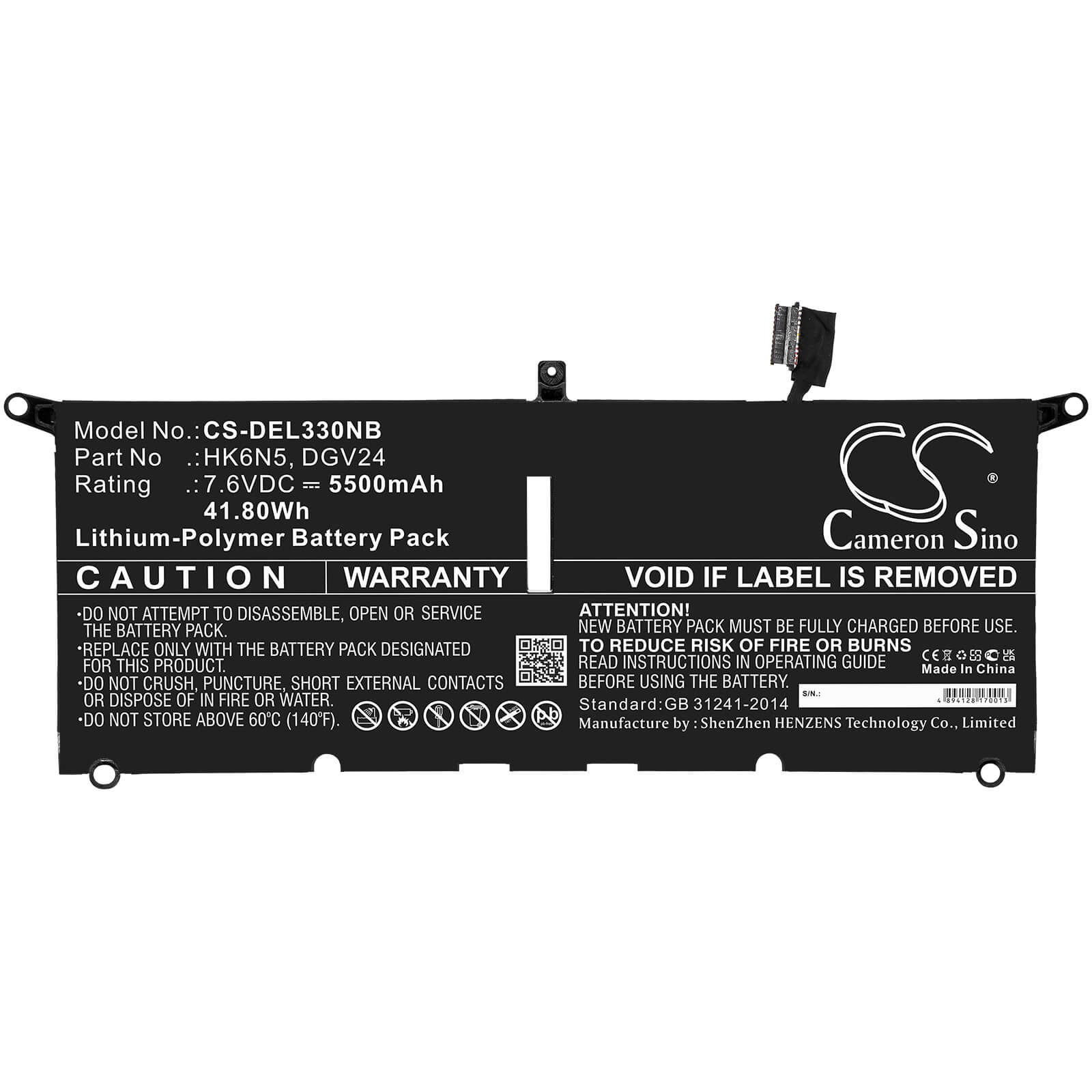 7.6V, 5500mAh, Li-Polymer Battery fits Dell, Inspiron 13 5000 5390, Inspiron 13 5390, 41.8Wh