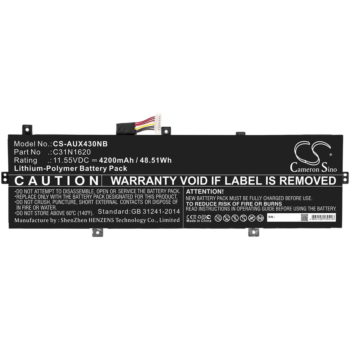 11.55V, 4200mAh, Li-Polymer Battery fits Asus, Bx430, Bx430ua, 48.51Wh