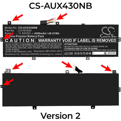 11.55V, 4200mAh, Li-Polymer Battery fits Asus, Bx430, Bx430ua, 48.51Wh