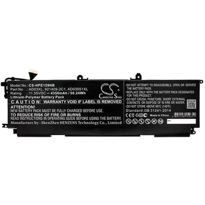 11.55V, 4350mAh, Li-Polymer Battery fits Hp, Envy 13-ad000, Envy 13-ad001no, 50.2425Wh