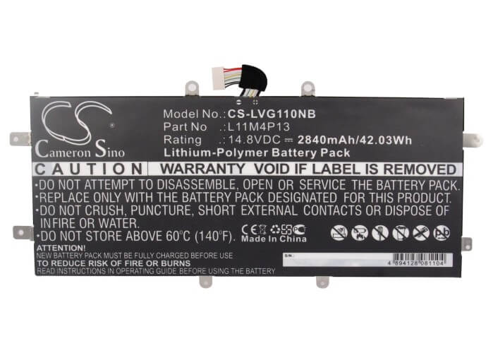 14.8V, 2840mAh, Li-Polymer Battery fits Lenovo, Ideapad Yoga 11, Ideapad Yoga 11 Ultrabook, 42.032Wh