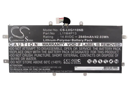 14.8V, 2840mAh, Li-Polymer Battery fits Lenovo, Ideapad Yoga 11, Ideapad Yoga 11 Ultrabook, 42.032Wh