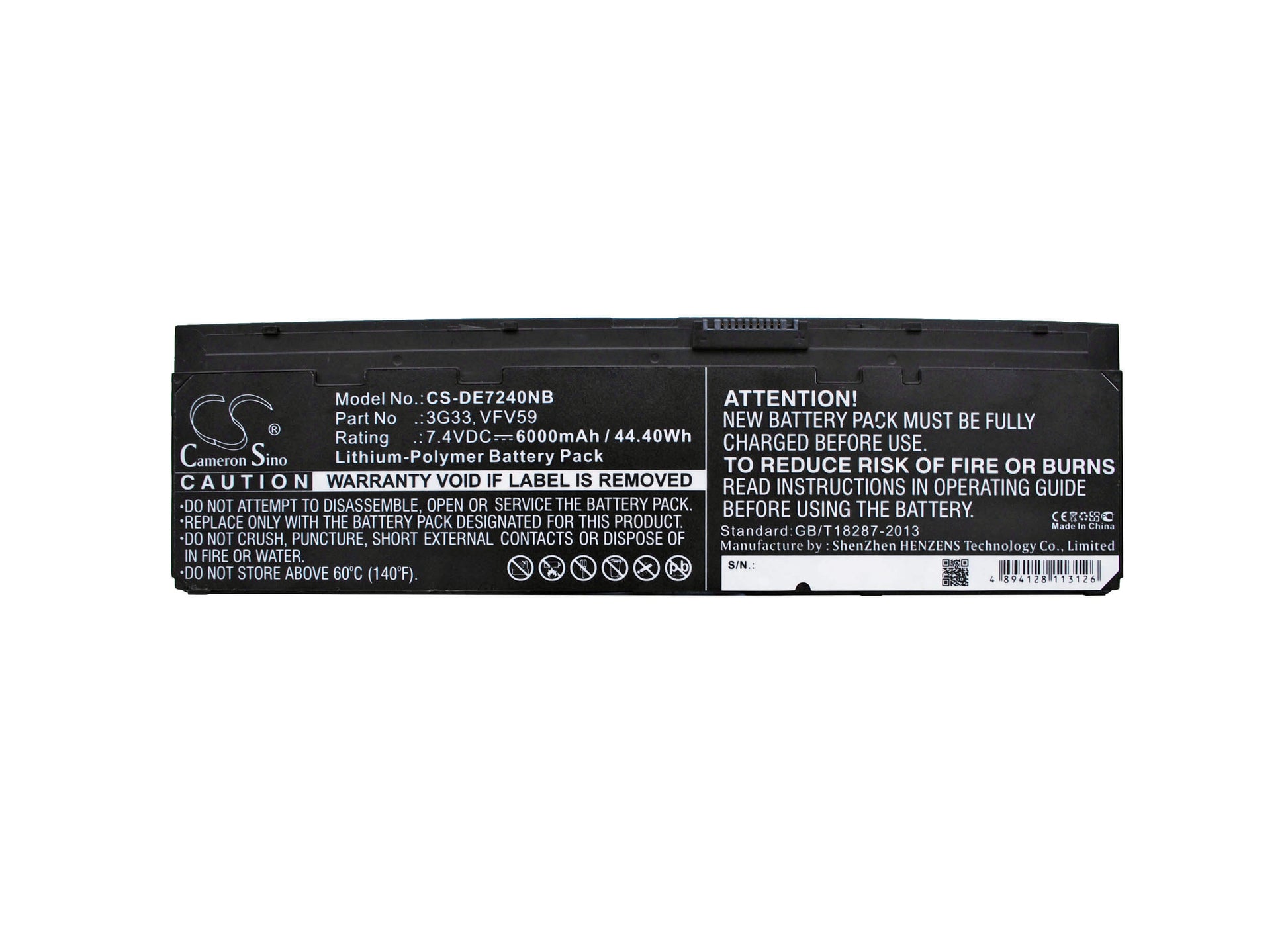 7.4V, 6000mAh, Li-Polymer Battery fits Dell, Latitude 12 7000, Latitude E7240, 44.4Wh
