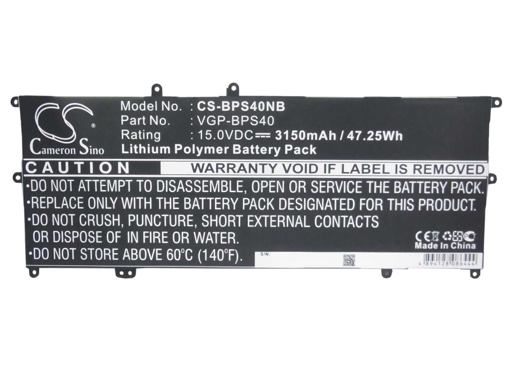 15.0V, 3150mAh, Li-Polymer Battery fits Sony, Svf14n, Svf14n11cxb, 47.25Wh