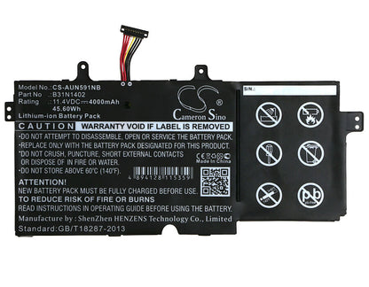 11.4V, 4000mAh, Li-ion Battery fits Asus, 51ln-bbi706, N591lb, 45.6Wh