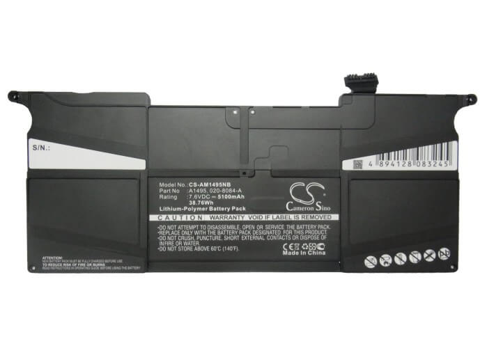7.6V, 5100mAh, Li-Polymer Battery fits Apple, Macbook Air "core I5" 1.3 11", Macbook Air "core I7" 1.7 11", 38.76Wh