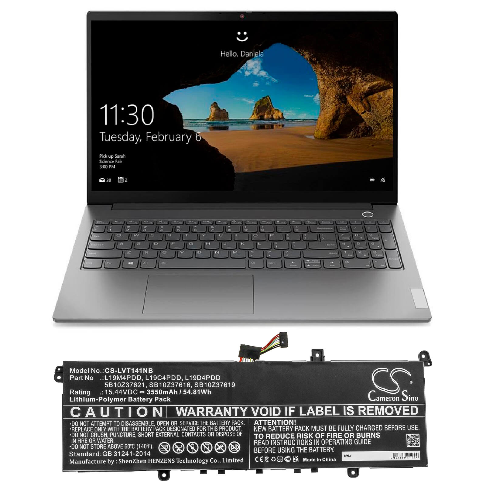 15.44V, 3550mAh, Li-Polymer Battery fits Lenovo, Thinkbook 13s G2 Are(20wc), Thinkbook 13s G2 Itl-20v9000ja, 54.812Wh