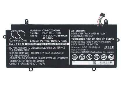 14.8V, 3350mAh, Li-Polymer Battery fits Toshiba, Portage Z30-a-1ei, Portege Z30, 49.58Wh