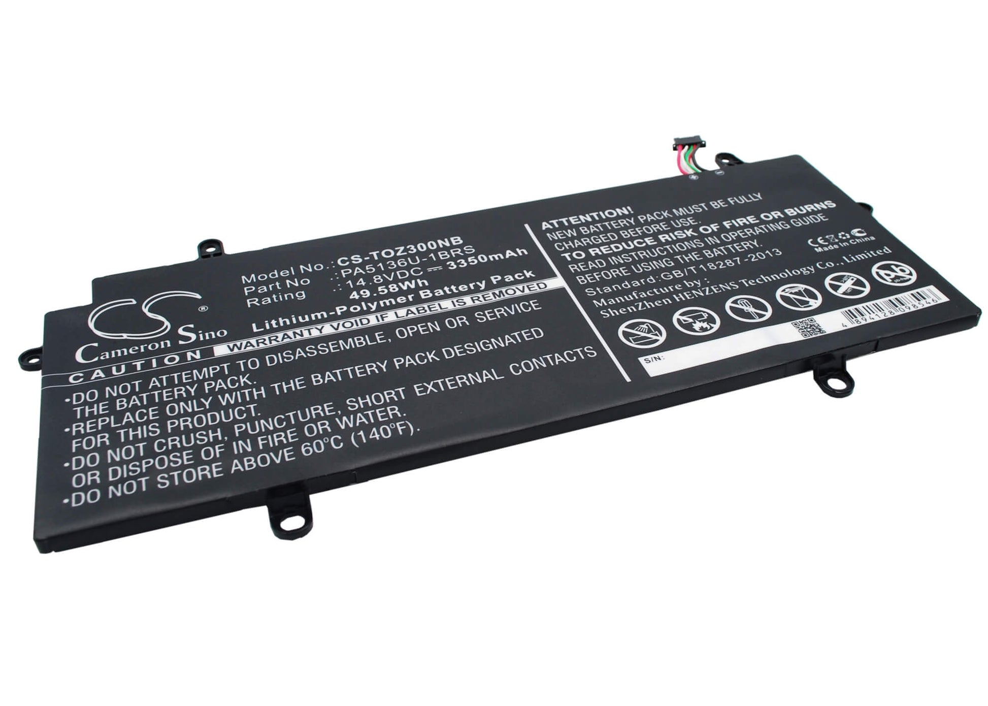 14.8V, 3350mAh, Li-Polymer Battery fits Toshiba, Portage Z30-a-1ei, Portege Z30, 49.58Wh