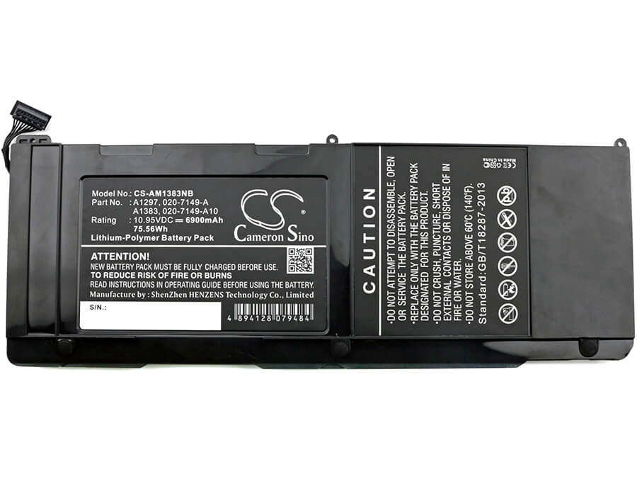 10.95V, 6900mAh, Li-Polymer Battery fits Apple, Macbook Pro 17, Macbook Pro 17" A1297 2009 Ver, 75.555Wh