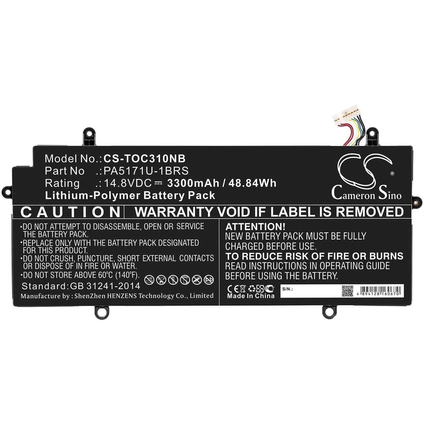 14.8V, 3300mAh, Li-Polymer Battery fits Toshiba, Cb30-102, Cb35-a3120 Chromebook, 48.84Wh