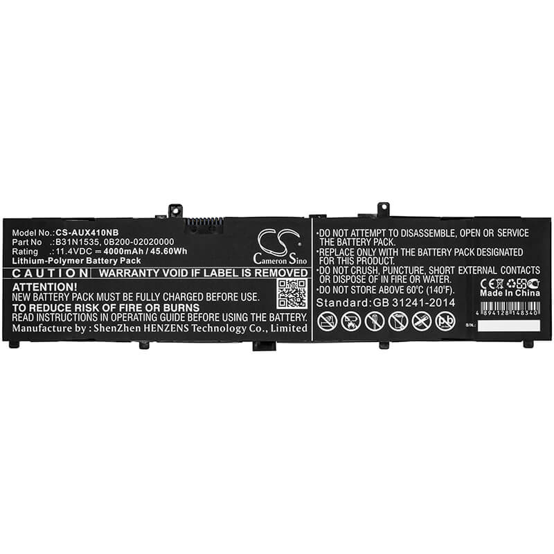 11.4V, 4000mAh, Li-Polymer Battery fits Asus, Ux310, Ux310ua, 45.6Wh