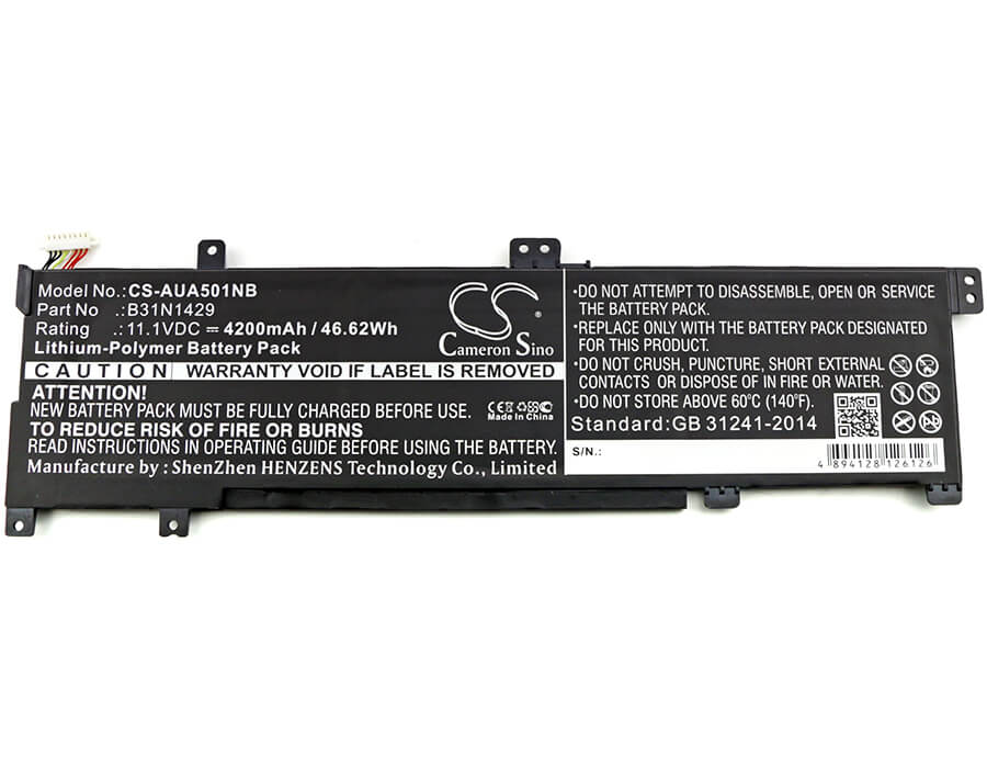 11.1V, 4200mAh, Li-Polymer Battery fits Asus, A501c1-z1-c10, A501lb, 46.62Wh