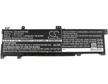 11.1V, 4200mAh, Li-Polymer Battery fits Asus, A501c1-z1-c10, A501lb, 46.62Wh