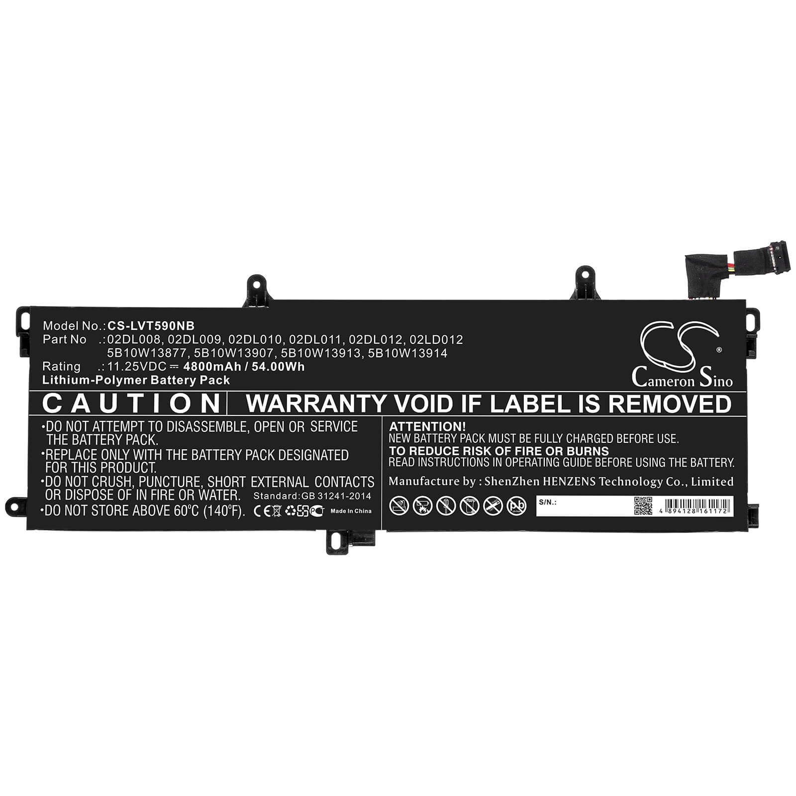 11.25V, 4800mAh, Li-Polymer Battery fits Lenovo, Thinkpad T15, Thinkpad T15 Gen 1, 54Wh