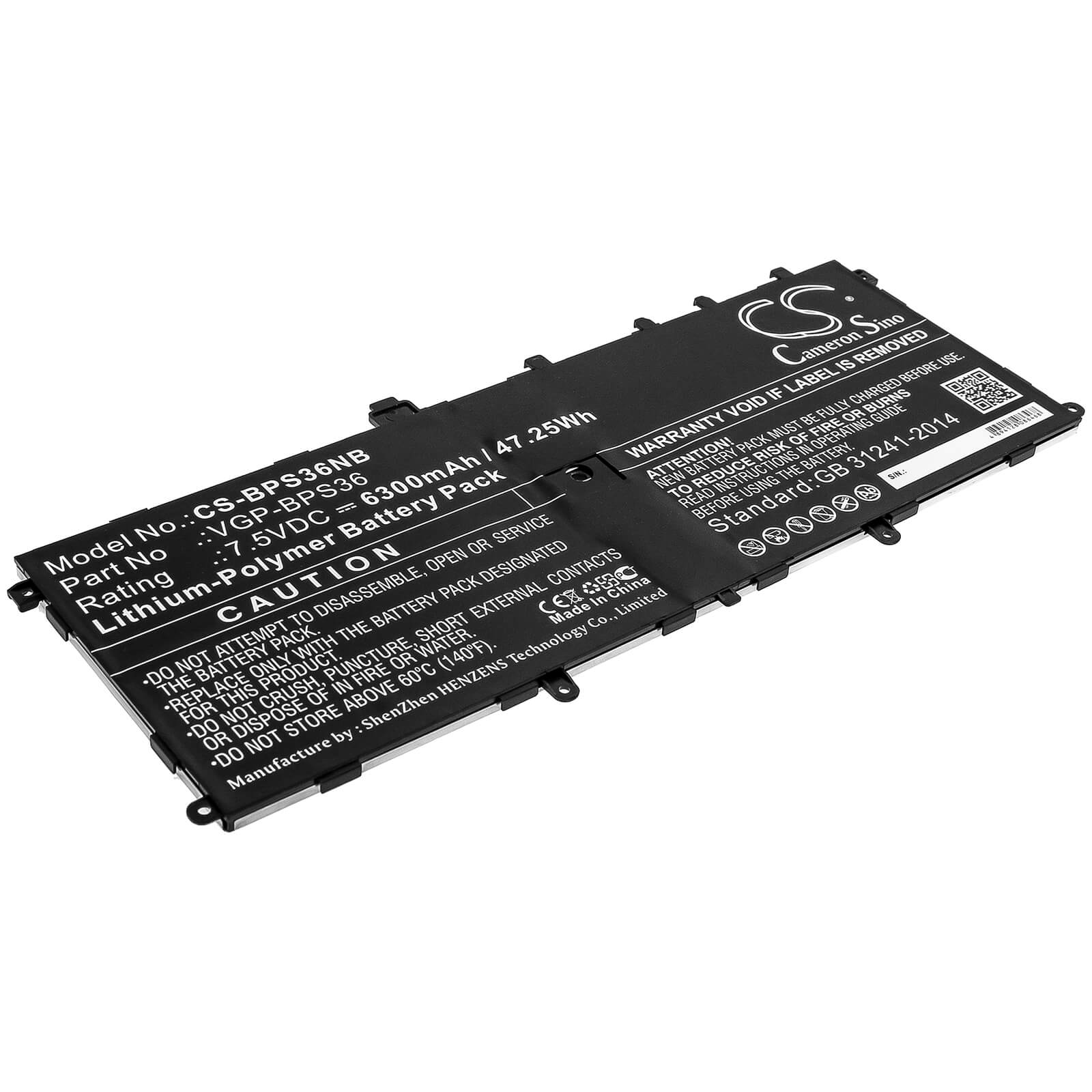 7.5V, 6300mAh, Li-Polymer Battery fits Sony, Svd13211cg, Svd13211cgb, 47.25Wh