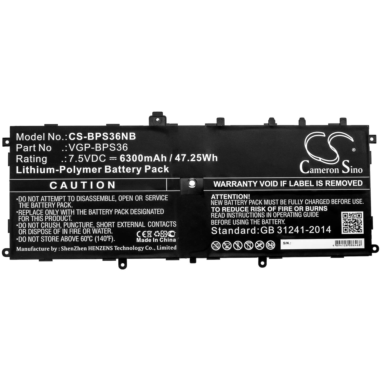 7.5V, 6300mAh, Li-Polymer Battery fits Sony, Svd13211cg, Svd13211cgb, 47.25Wh